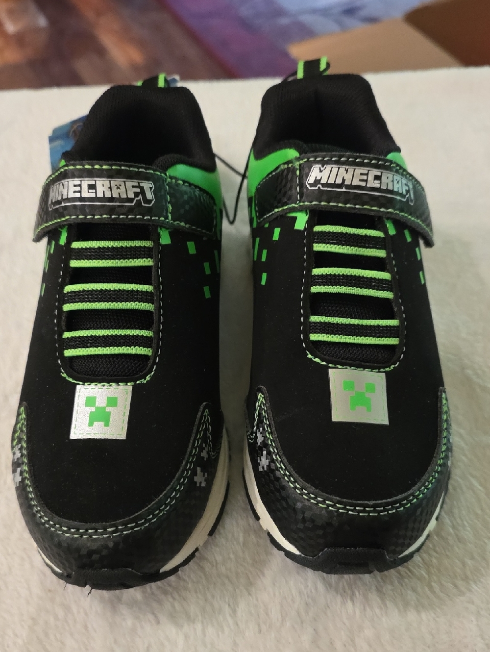 Kids Black & Green Light Up Velcro Sneakers